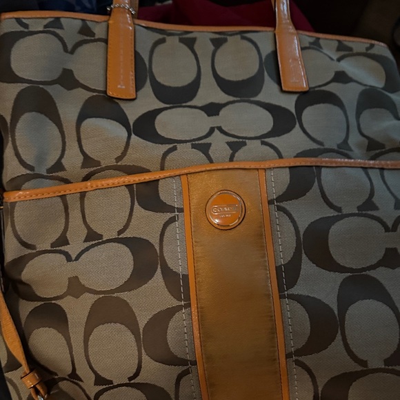 Coach Brown and Tan Signature Tote - Picture 2 of 5